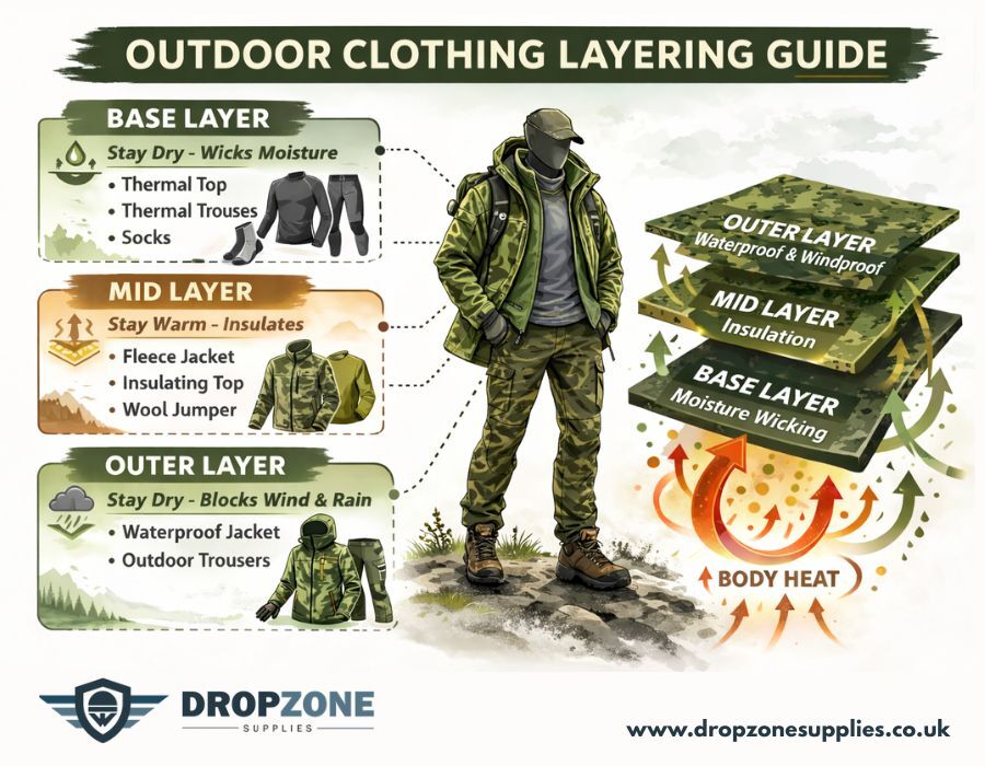outdoor clothing layering infographic dropzone