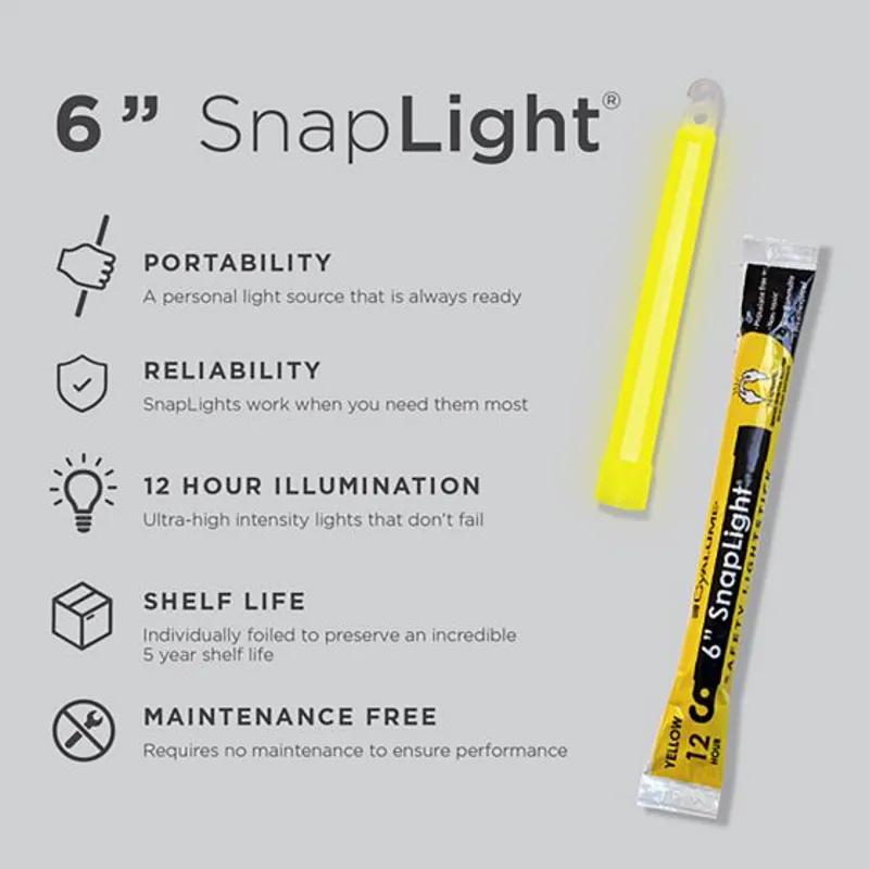 Yellow  6 Cyalume Snaplight Lightstick  12 Hour Duration-2