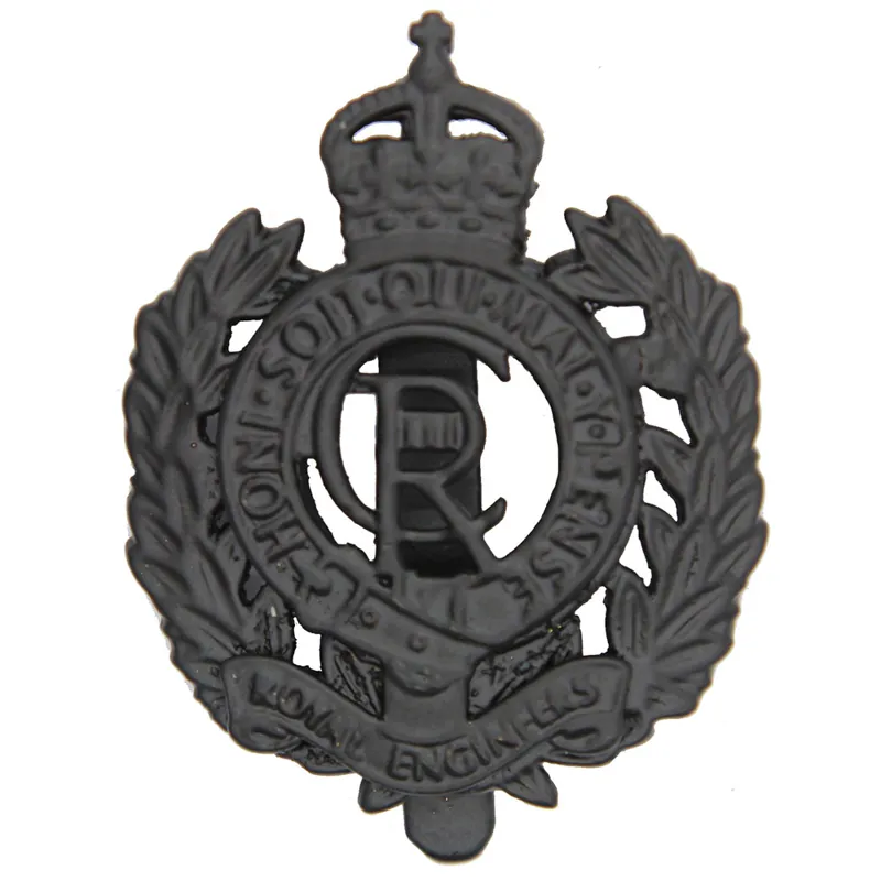 Royal Engineers Kings Crown Metal Cap Badge Black