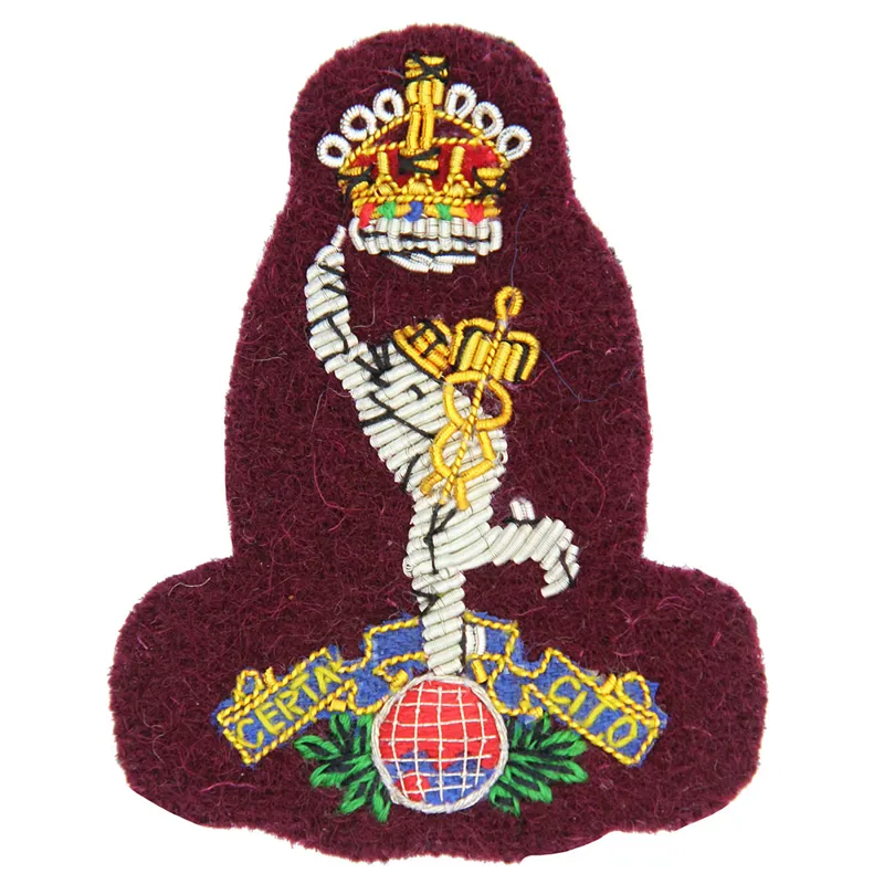 Royal Signals Officers Kings Crown Cloth Cap Badge Maroon