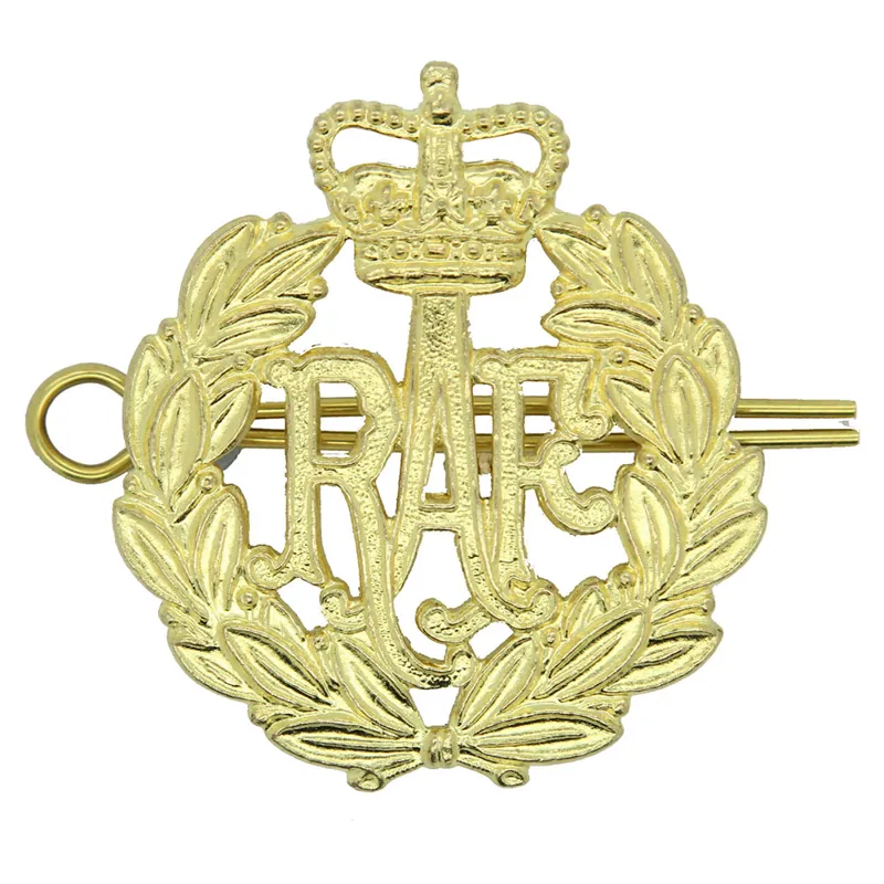 Royal Air Force RAF Queens Crown Brass Cap Badge