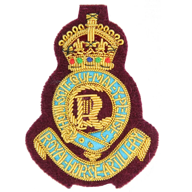 7 RHA Kings Crown Officers Cloth Cap Badge Maroon