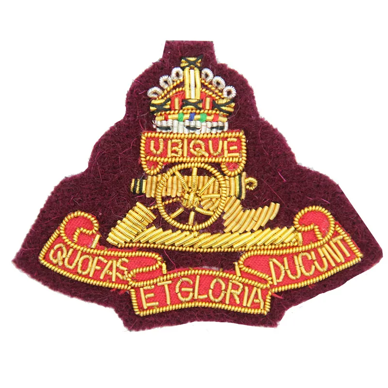Royal Artillery Kings Crown Officers Cloth Cap Badge Maroon