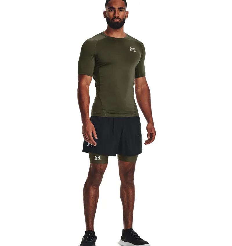 UA HeatGear Short Sleeve Compression Shirt Marine Green White-2